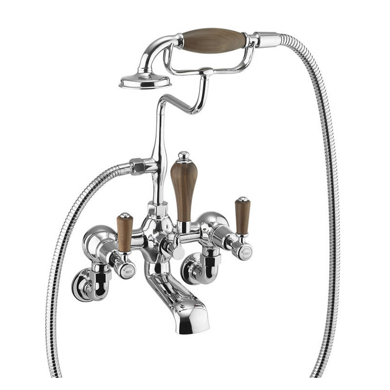 Kensington Walnut Bath Shower Mixer - Wall Mounted